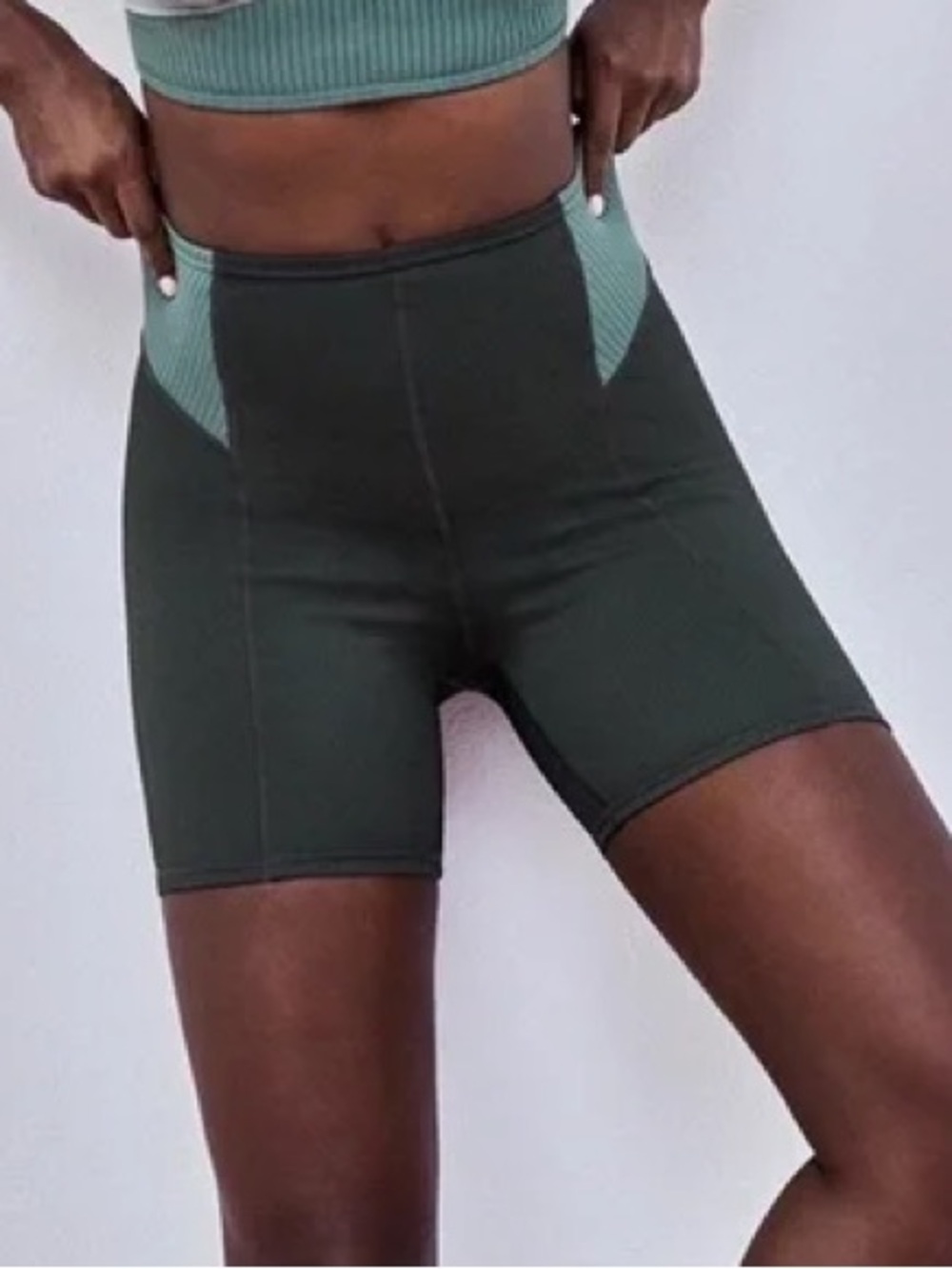 For Love And Lemons Olive Two-Tone Ribbed Athletic Shorts